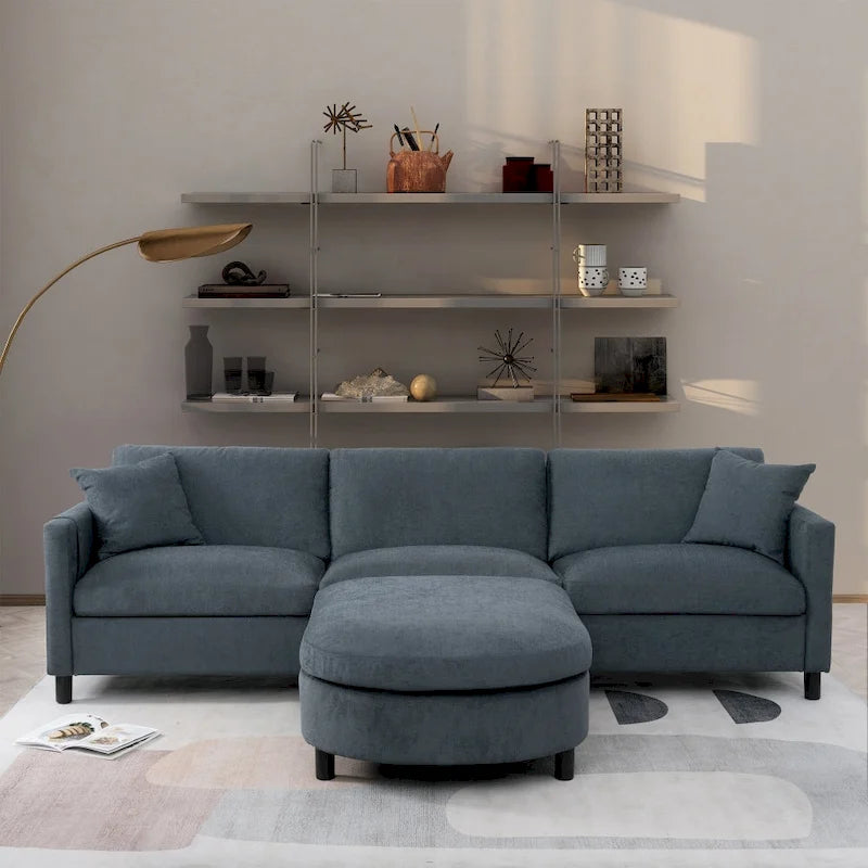 Divano a 3 posti Elegance con cuscini decorativi e pouf per soggiorno