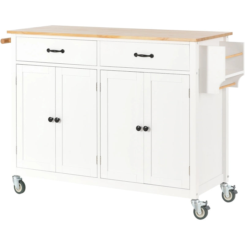 Carrello da cucina con ripiano in legno massiccio e ruote bloccabili