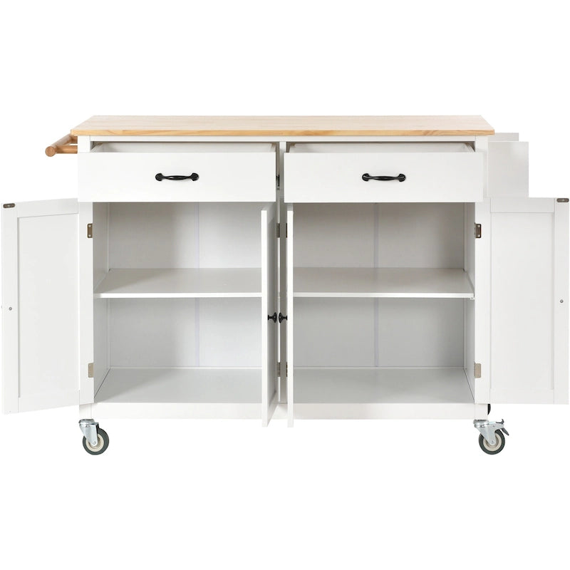 Carrello da cucina con ripiano in legno massiccio e ruote bloccabili