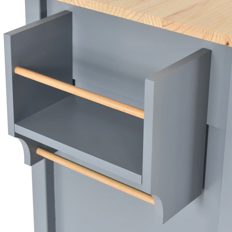 Carrello da cucina con ripiano in legno massiccio e ruote bloccabili
