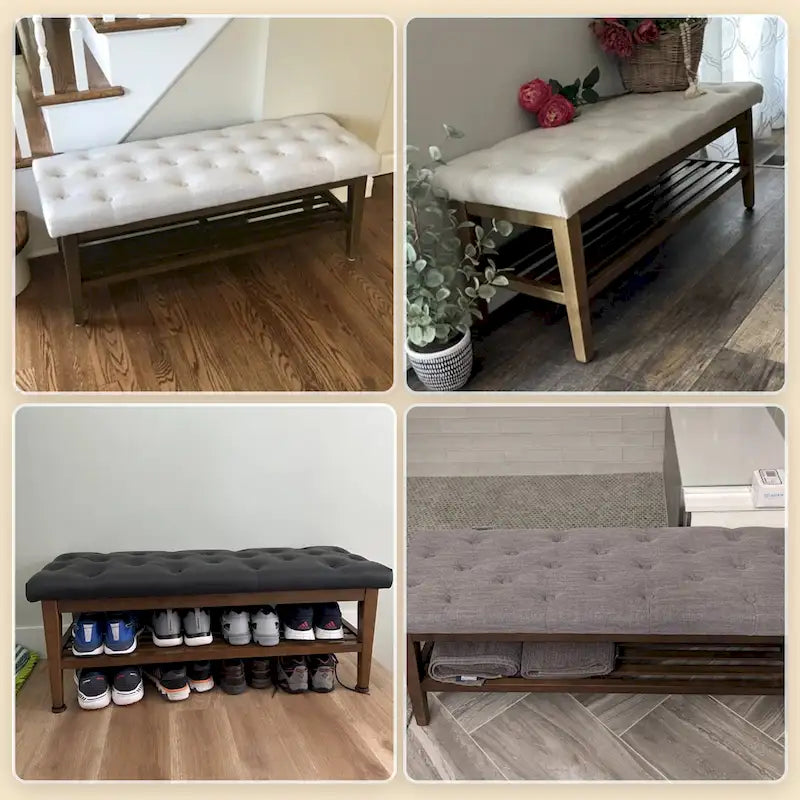 Panca portascarpe da ingresso, panca contenitore in tessuto e legno massiccio, panca imbottita da 43 pollici per soggiorno e camere da letto