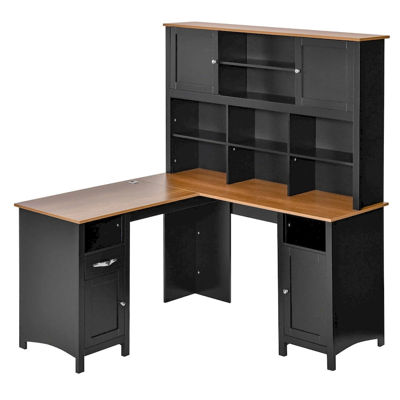 Scrivania ad angolo a L per computer con libreria superiore