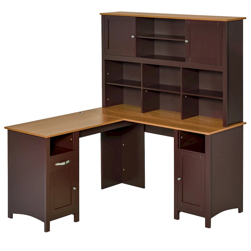 Scrivania ad angolo a L per computer con libreria superiore