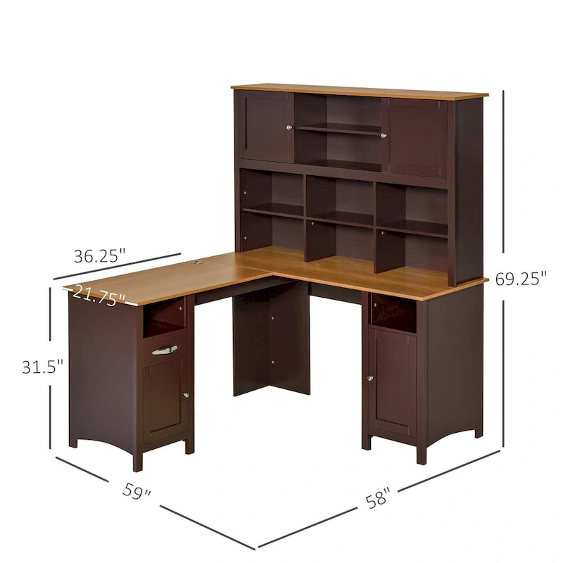 Scrivania ad angolo a L per computer con libreria superiore