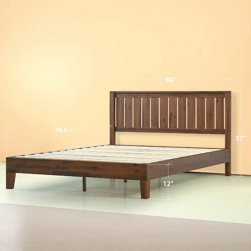 Letto a piattaforma in legno massello antico Espresso