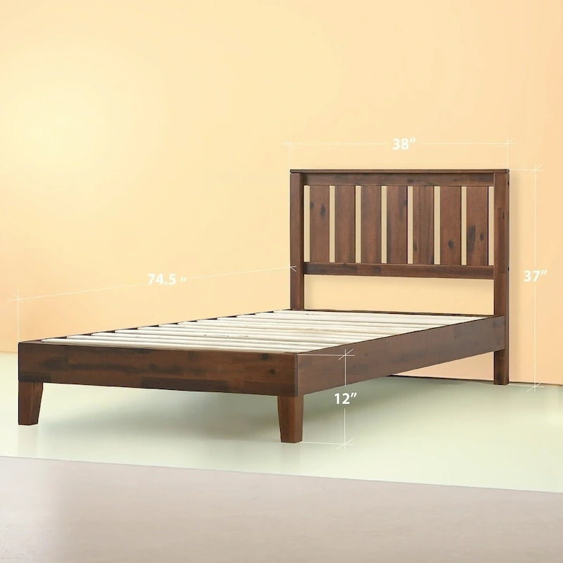 Letto a piattaforma in legno massello antico Espresso