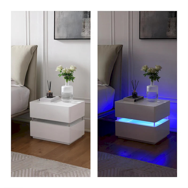Comodino Intelligente a LED H 17.72 con Stazione di Ricarica e Cassetto per Camera da Letto in Nero/Bianco/Crema