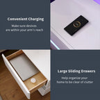 Comodino Intelligente a LED H 17.72 con Stazione di Ricarica e Cassetto per Camera da Letto in Nero/Bianco/Crema