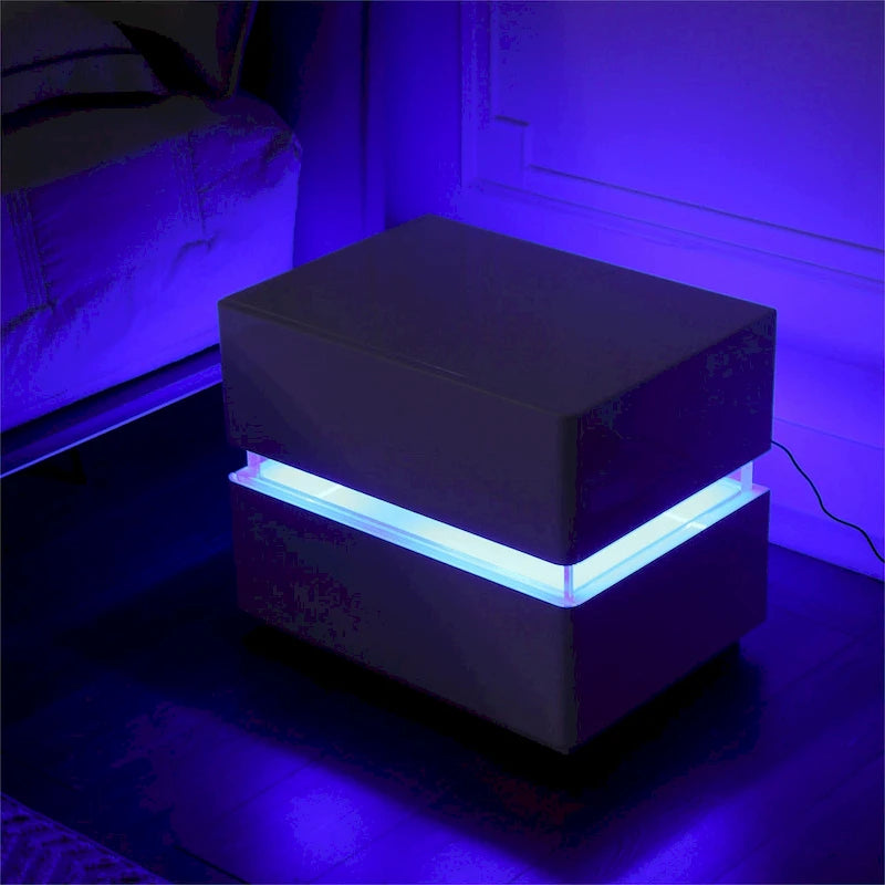 Comodino Intelligente a LED H 17.72 con Stazione di Ricarica e Cassetto per Camera da Letto in Nero/Bianco/Crema