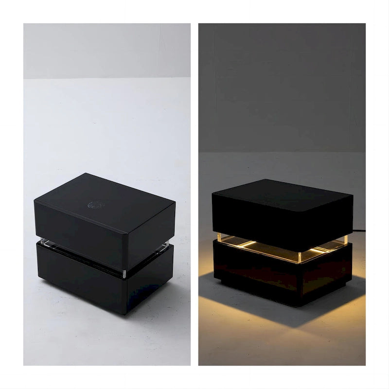 Comodino Intelligente a LED H 17.72 con Stazione di Ricarica e Cassetto per Camera da Letto in Nero/Bianco/Crema