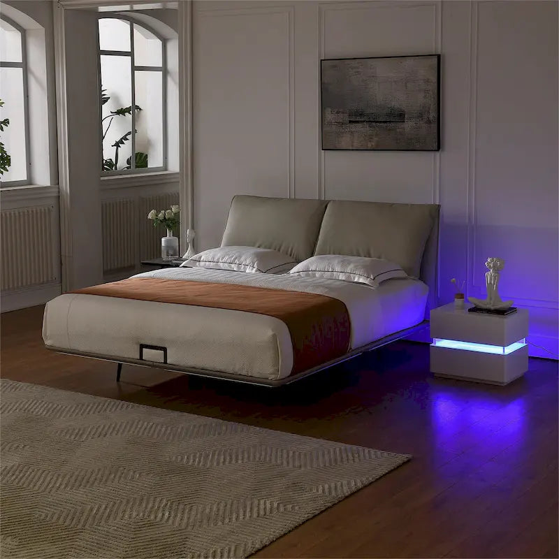 Comodino Intelligente a LED H 17.72 con Stazione di Ricarica e Cassetto per Camera da Letto in Nero/Bianco/Crema