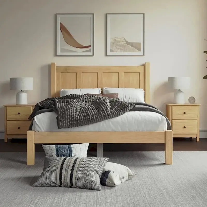 Letto a piattaforma Shaker con pannello in legno massello