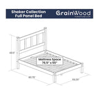 Letto a piattaforma Shaker con pannello in legno massello