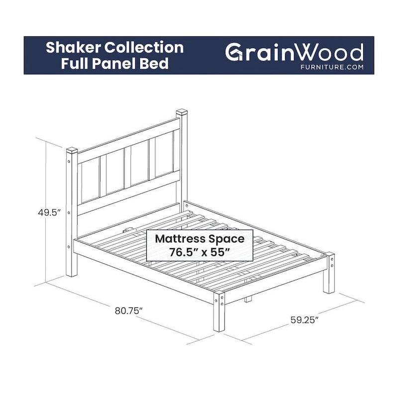 Letto a piattaforma Shaker con pannello in legno massello