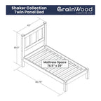Letto a piattaforma Shaker con pannello in legno massello