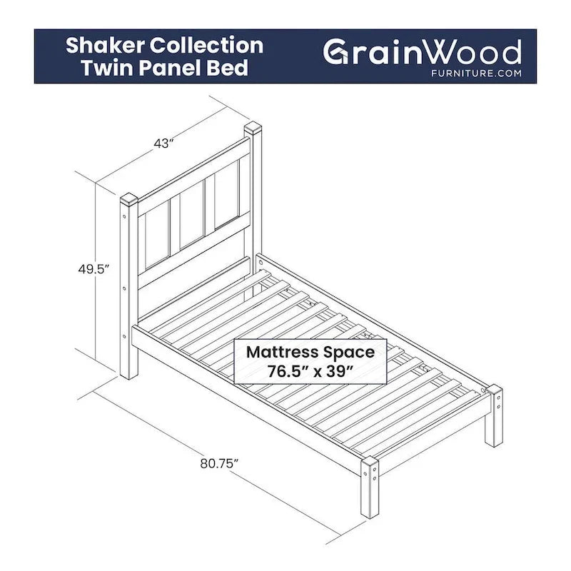 Letto a piattaforma Shaker con pannello in legno massello