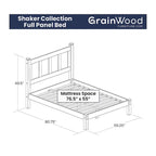 Letto a piattaforma Shaker con pannello in legno massello
