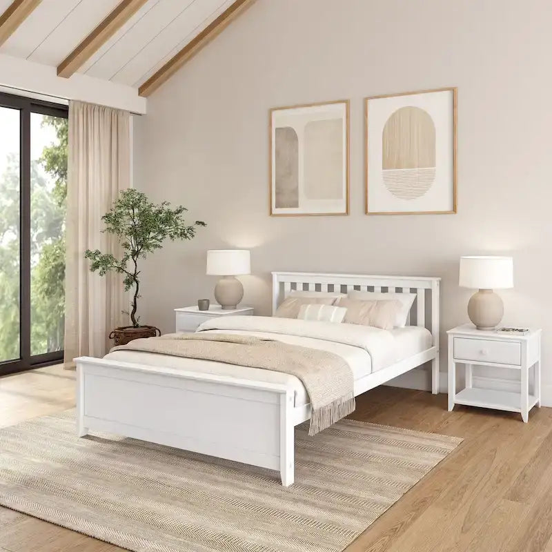 Classico letto a piattaforma Queen in vero legno massello
