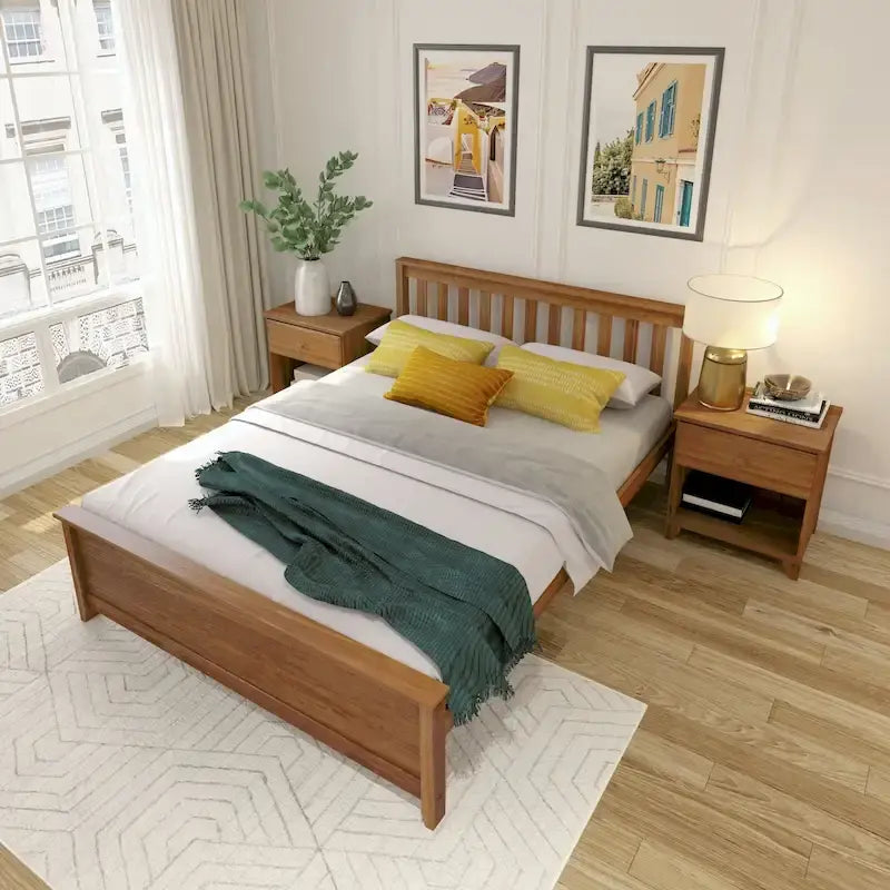 Classico letto a piattaforma Queen in vero legno massello