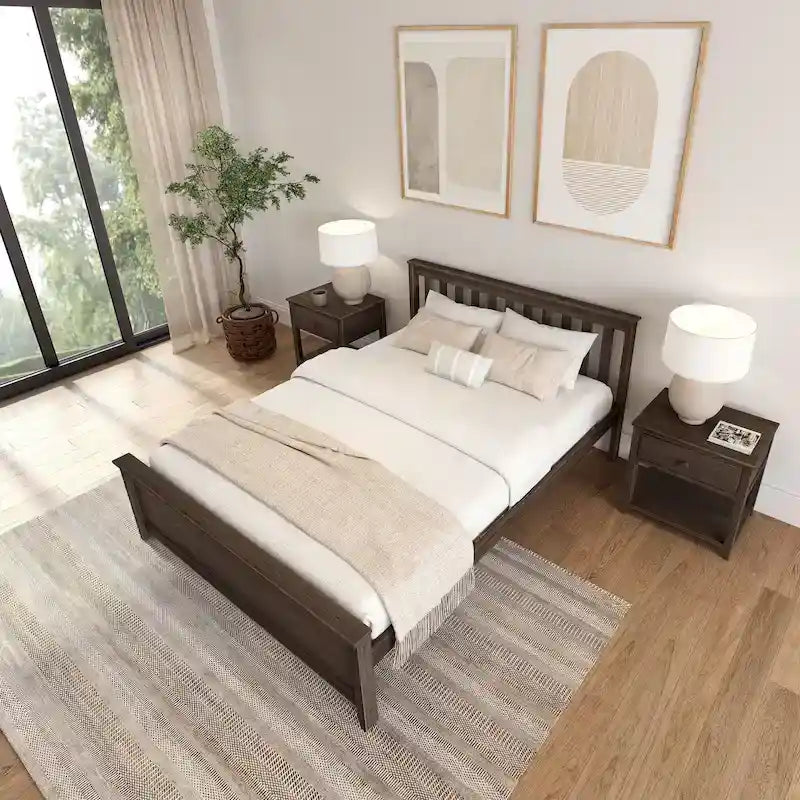 Classico letto a piattaforma Queen in vero legno massello