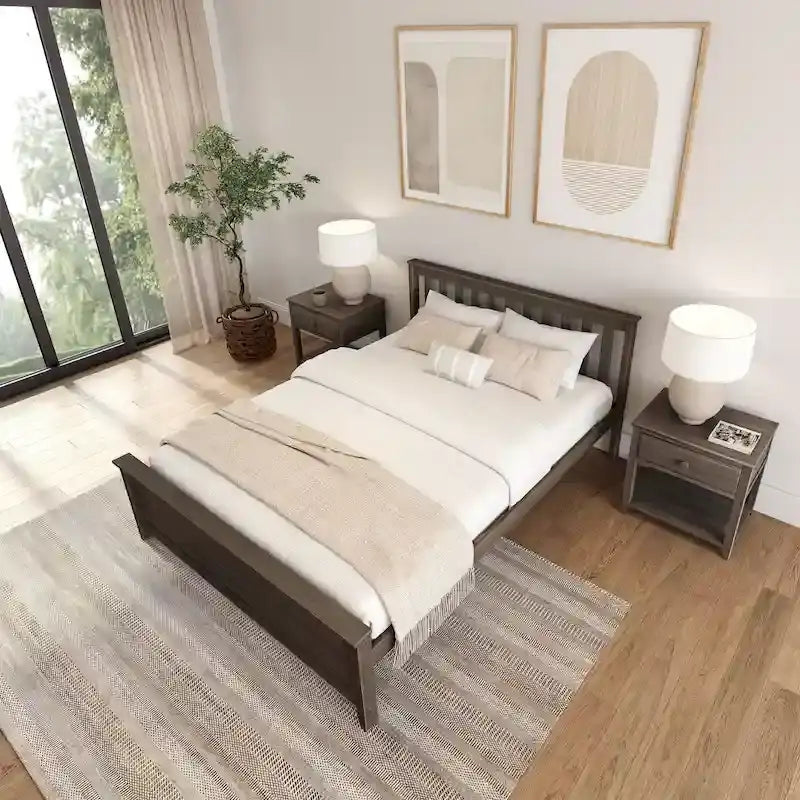 Classico letto a piattaforma Queen in vero legno massello