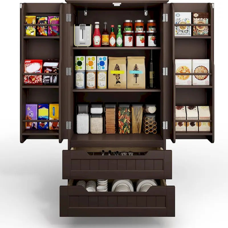 Dispensa da Cucina, Mobiletto Contenitore Autoportante per Bagno con 2 Ante e Cassetti
