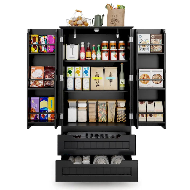 Dispensa da Cucina, Mobiletto Contenitore Autoportante per Bagno con 2 Ante e Cassetti