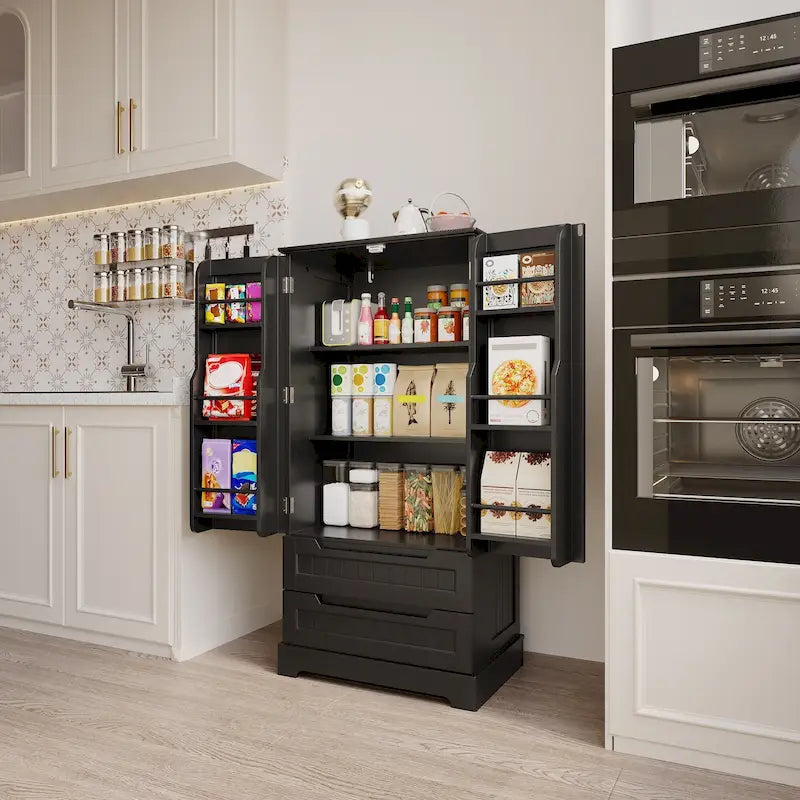 Dispensa da Cucina, Mobiletto Contenitore Autoportante per Bagno con 2 Ante e Cassetti