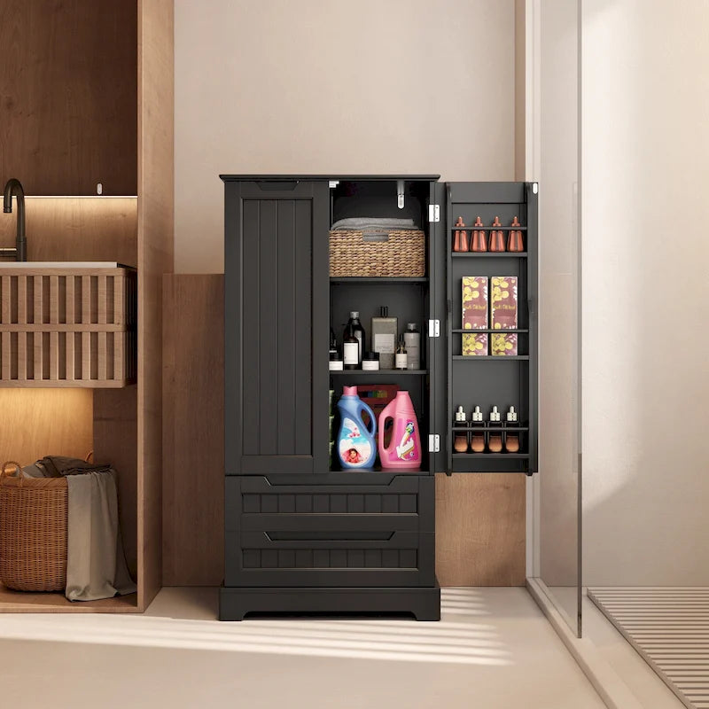 Dispensa da Cucina, Mobiletto Contenitore Autoportante per Bagno con 2 Ante e Cassetti