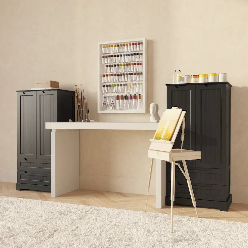 Dispensa da Cucina, Mobiletto Contenitore Autoportante per Bagno con 2 Ante e Cassetti