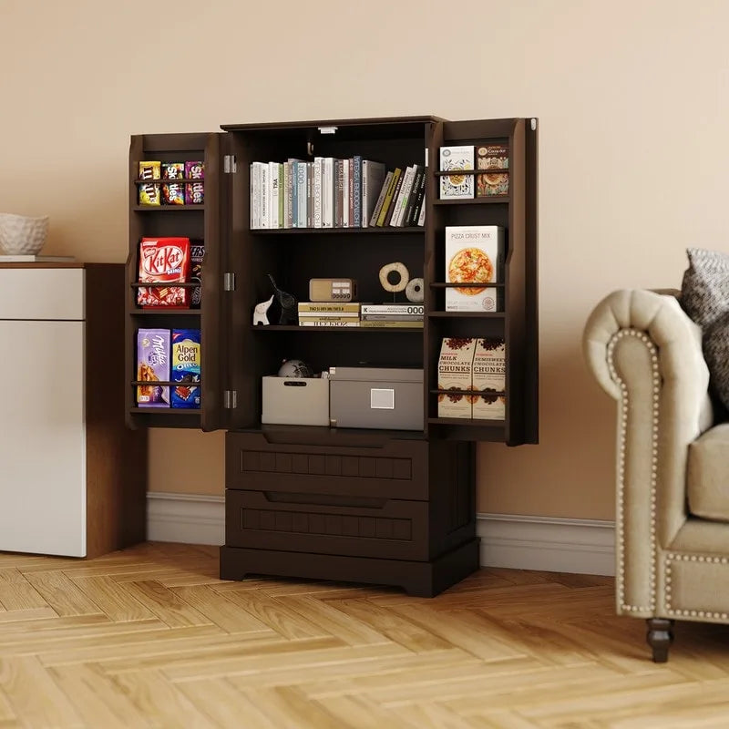 Dispensa da Cucina, Mobiletto Contenitore Autoportante per Bagno con 2 Ante e Cassetti