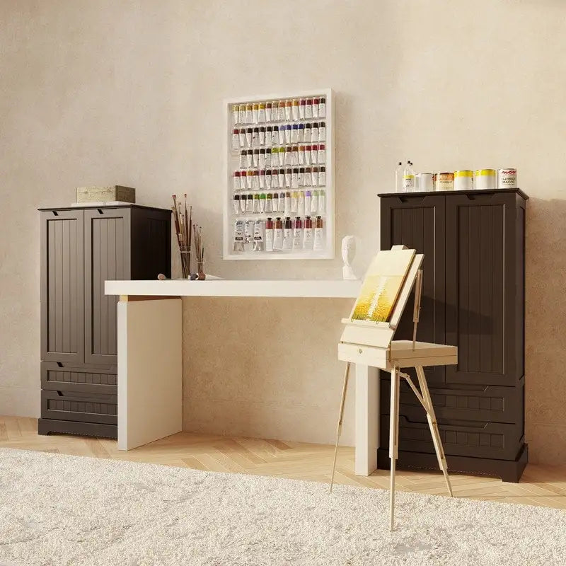 Dispensa da Cucina, Mobiletto Contenitore Autoportante per Bagno con 2 Ante e Cassetti
