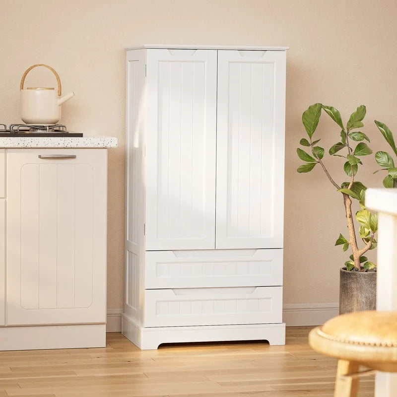 Dispensa da Cucina, Mobiletto Contenitore Autoportante per Bagno con 2 Ante e Cassetti
