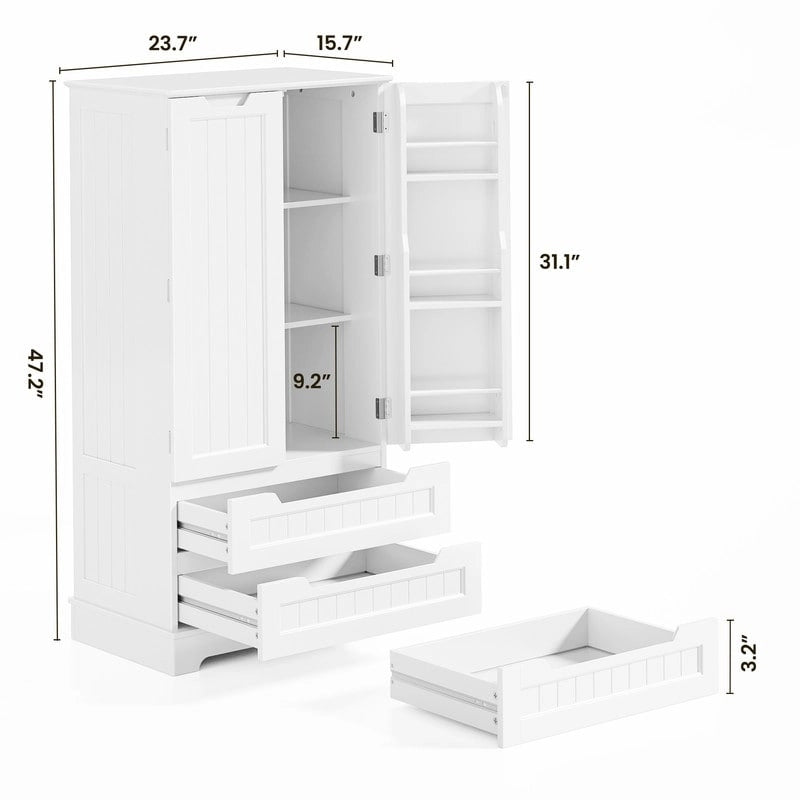 Dispensa da Cucina, Mobiletto Contenitore Autoportante per Bagno con 2 Ante e Cassetti