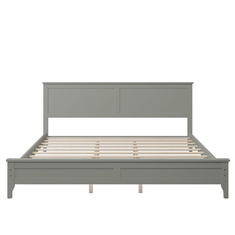Letto king size con piattaforma in legno massello grigio moderno