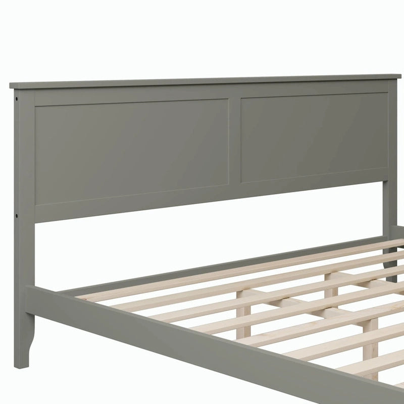 Letto king size con piattaforma in legno massello grigio moderno