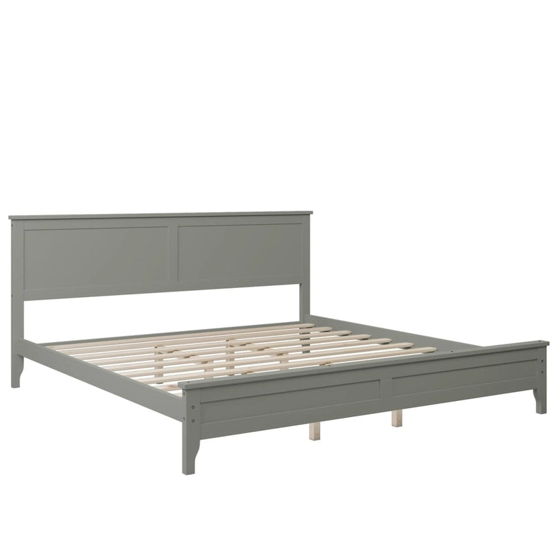Letto king size con piattaforma in legno massello grigio moderno