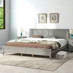 Letto king size con piattaforma in legno massello grigio moderno
