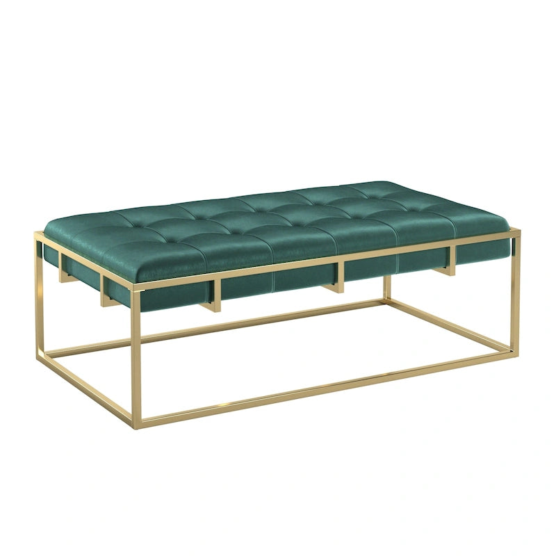 Pouf rettangolare trapuntato in velluto con finitura oro