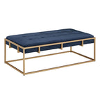 Pouf rettangolare trapuntato in velluto con finitura oro