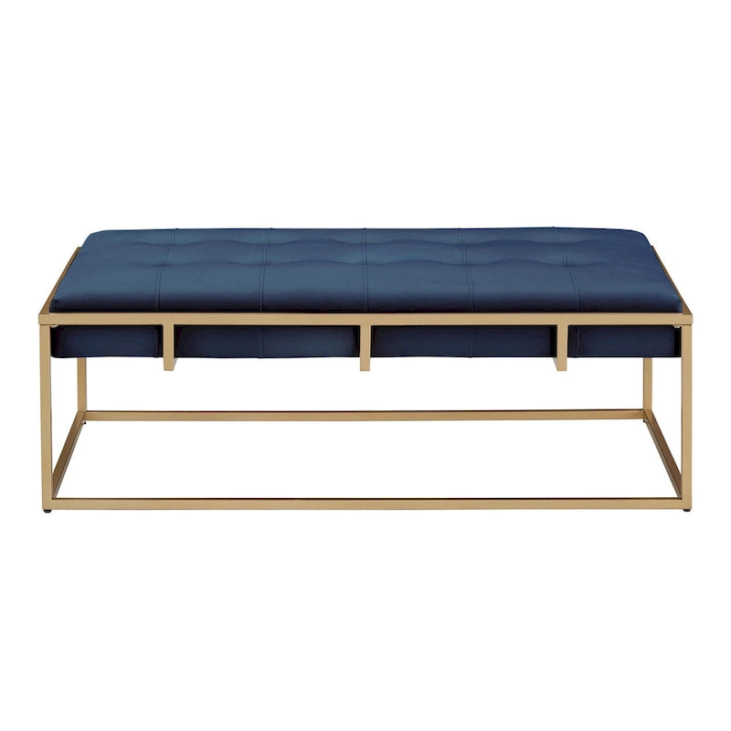 Pouf rettangolare trapuntato in velluto con finitura oro