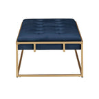 Pouf rettangolare trapuntato in velluto con finitura oro