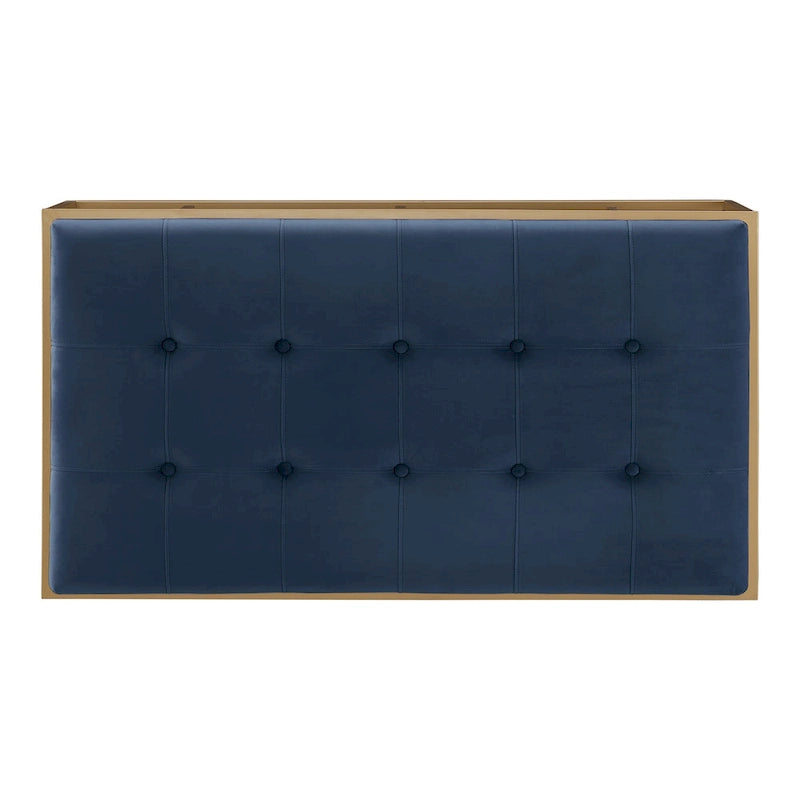 Pouf rettangolare trapuntato in velluto con finitura oro