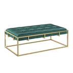 Pouf rettangolare trapuntato in velluto con finitura oro