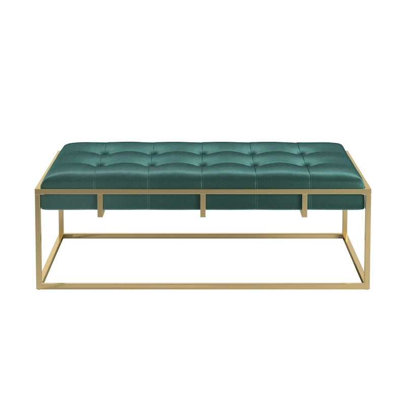 Pouf rettangolare trapuntato in velluto con finitura oro