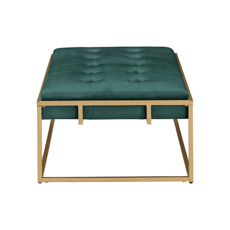 Pouf rettangolare trapuntato in velluto con finitura oro