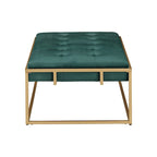 Pouf rettangolare trapuntato in velluto con finitura oro