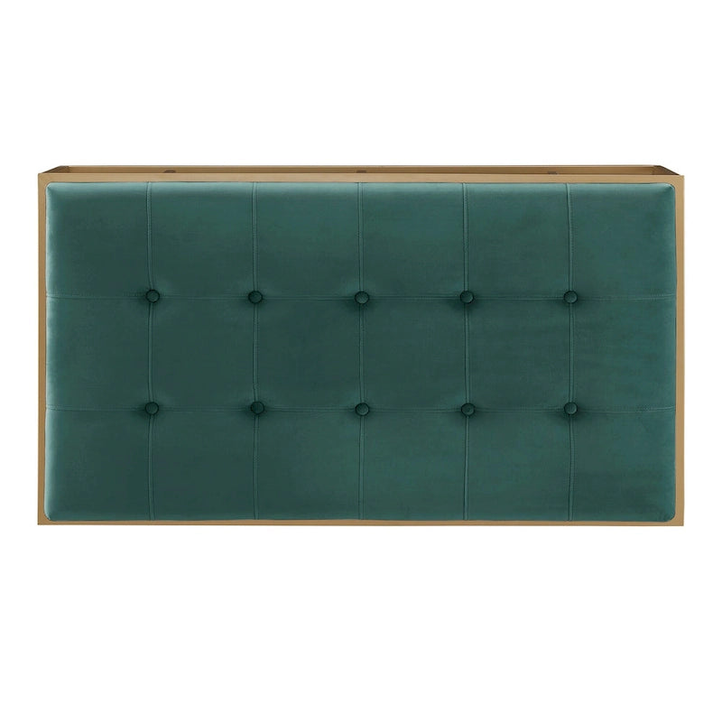 Pouf rettangolare trapuntato in velluto con finitura oro