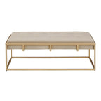 Pouf rettangolare trapuntato in velluto con finitura oro