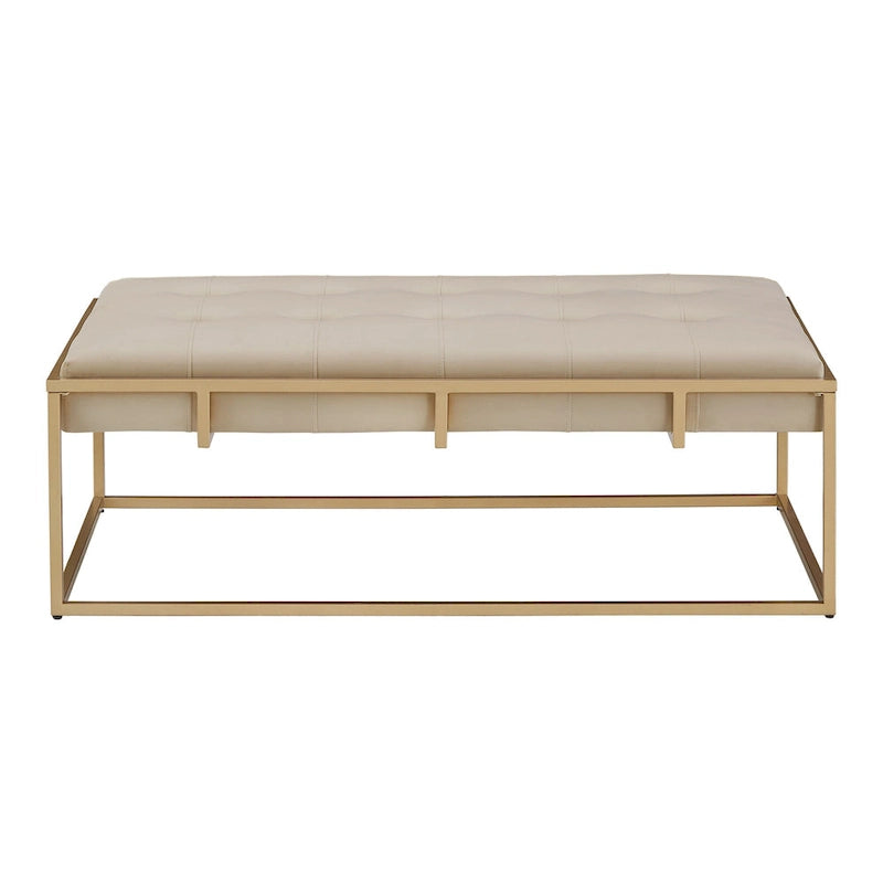 Pouf rettangolare trapuntato in velluto con finitura oro